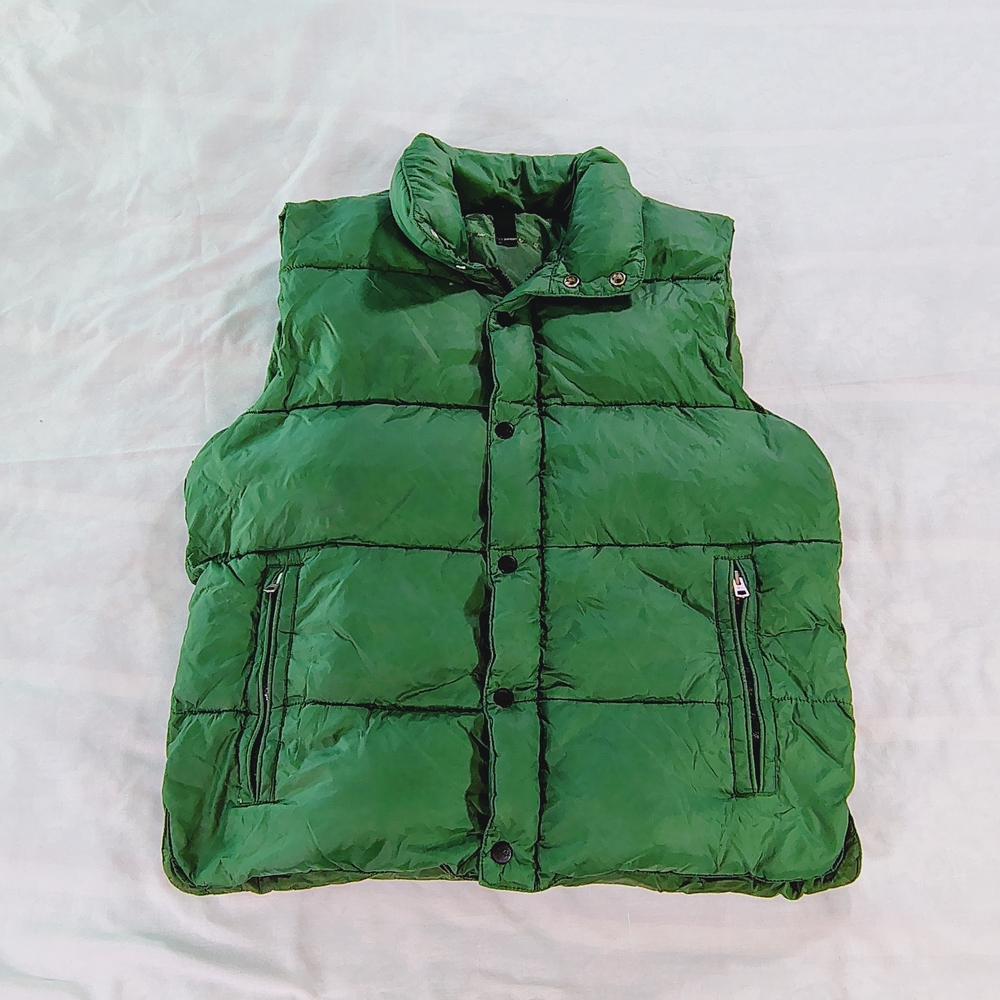 Old Navy Men's Green Puffer Vest Button Down